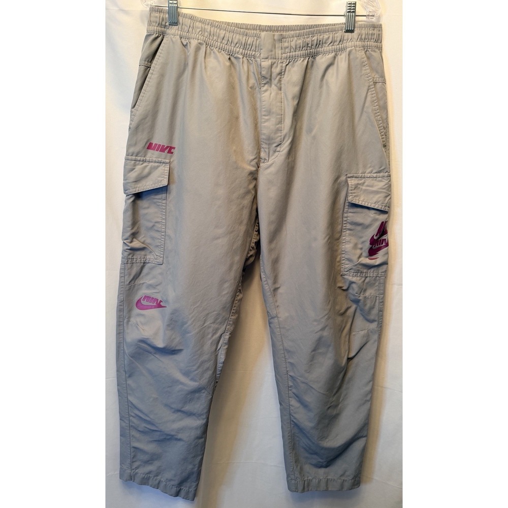 Nike Cargo Pants Men's 2XL Gray Purple Blue Woven Sport Essentials Logo Snap Zip
